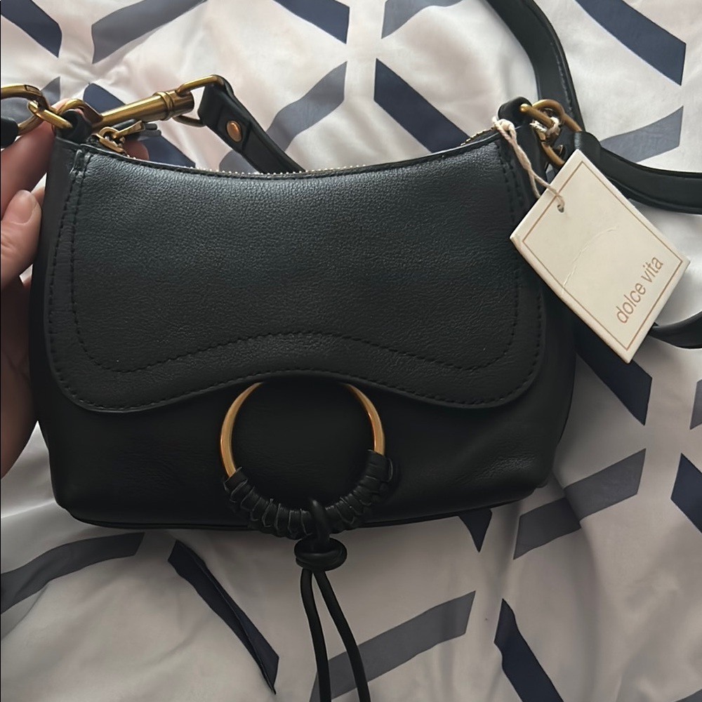 Dolce Vita Black and Gold Crossbody Bag with Chic Gold Accents